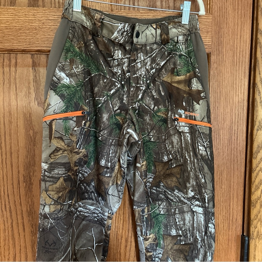 Field & Stream Camo Kids Hunting Pants with Orange Zippers